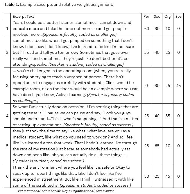 Table 1. Example excerpts and relative weight assignment.