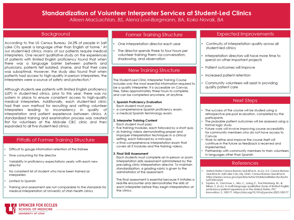 Standardization of Volunteer Interpreter Services at Student-Led Clinics - 2nd Annual Student-Led Symposium 2024